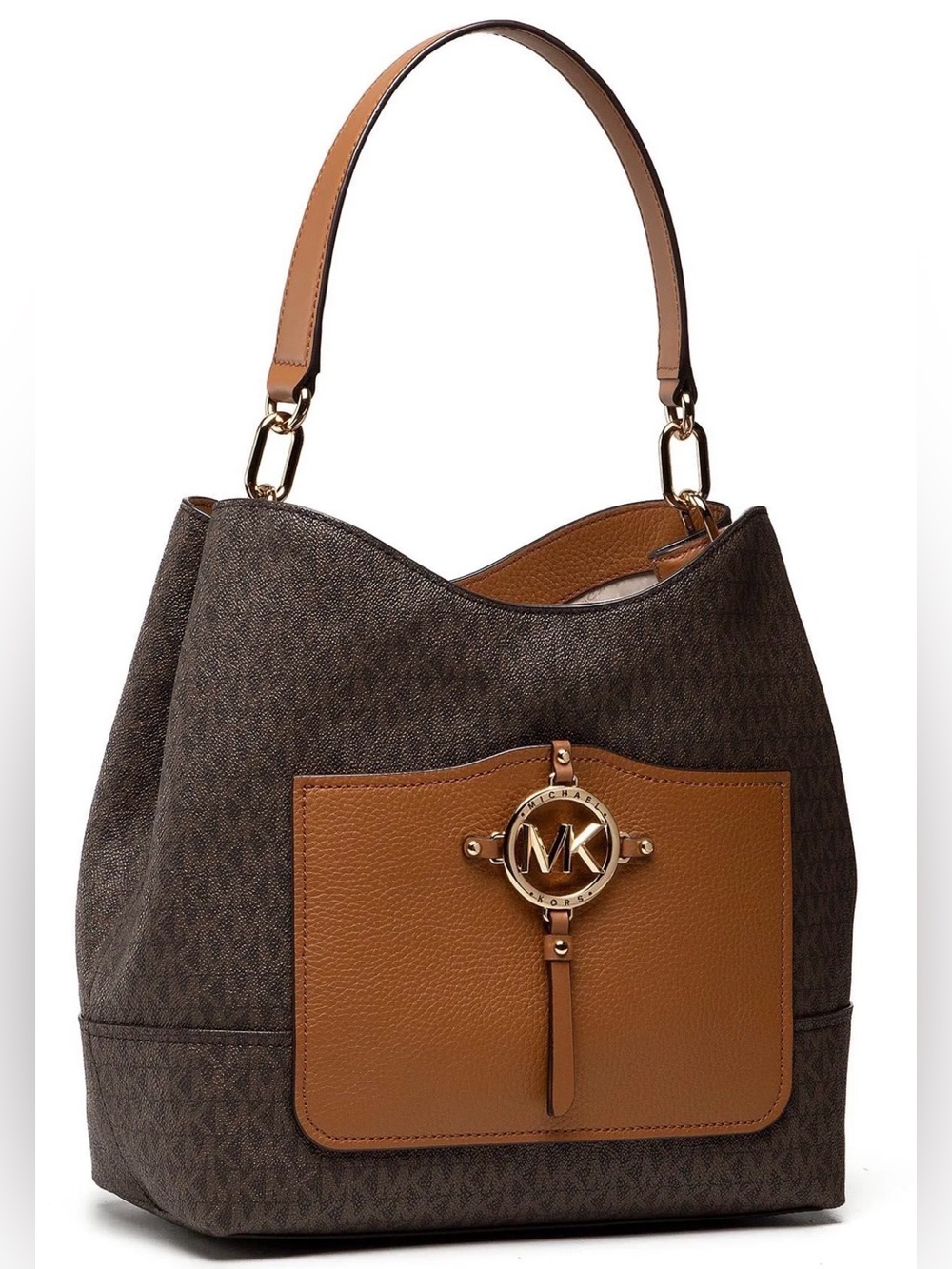 Michael Kors Amy Brown & Tan MK Logo Shoulder Bag